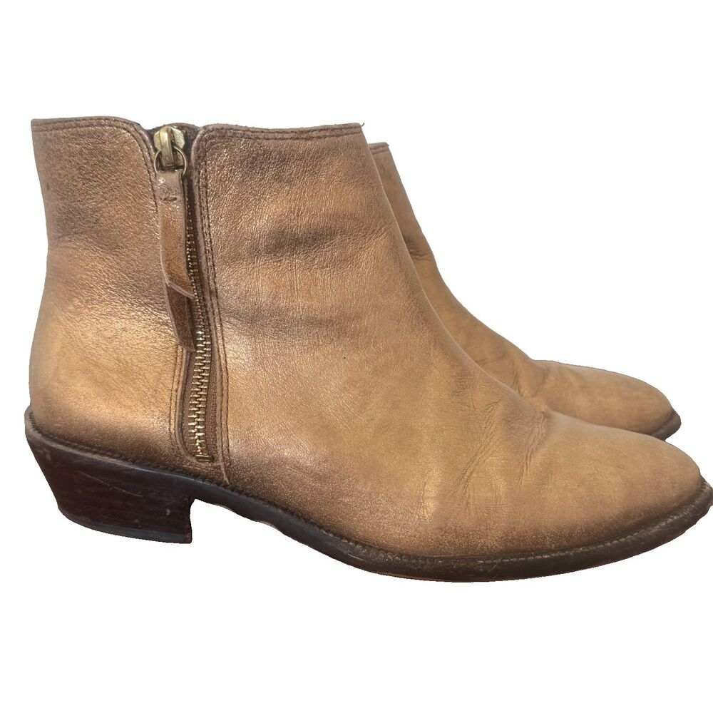 J.Crew Metallic Leather Ankle Boots Women's 8.5 Bronze Moto Western Boho